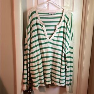 LOFT Green and White Oversized Long Sleeve Sweatshirt